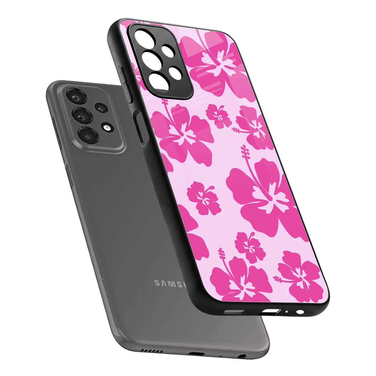 Wildflower Pink sleek samsung galaxy a23 cover with tempered glass back and TPU edges