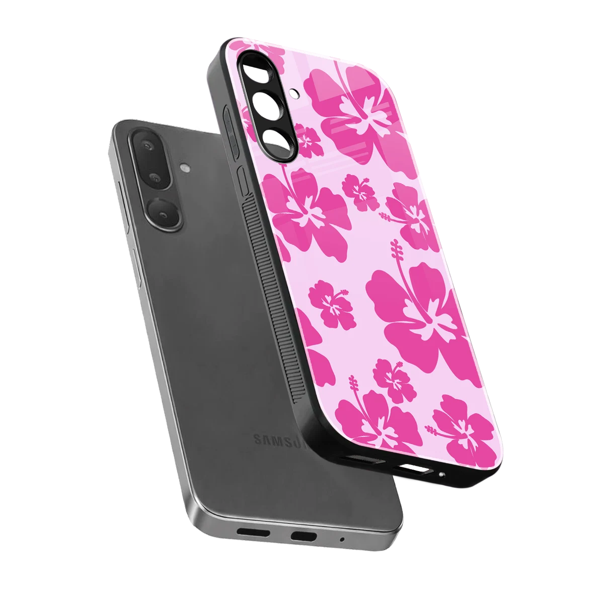 Wildflower Pink sleek samsung galaxy m56 5g cover with tempered glass back and TPU edges