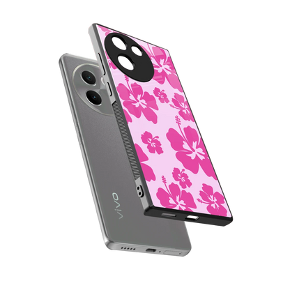 Wildflower Pink sleek vivo v30e cover with tempered glass back and TPU edges