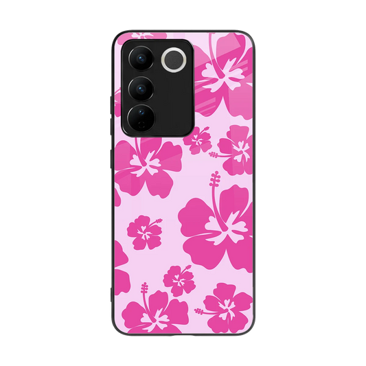 Wildflower Pink back phone cover | glass case for vivo v27 5g