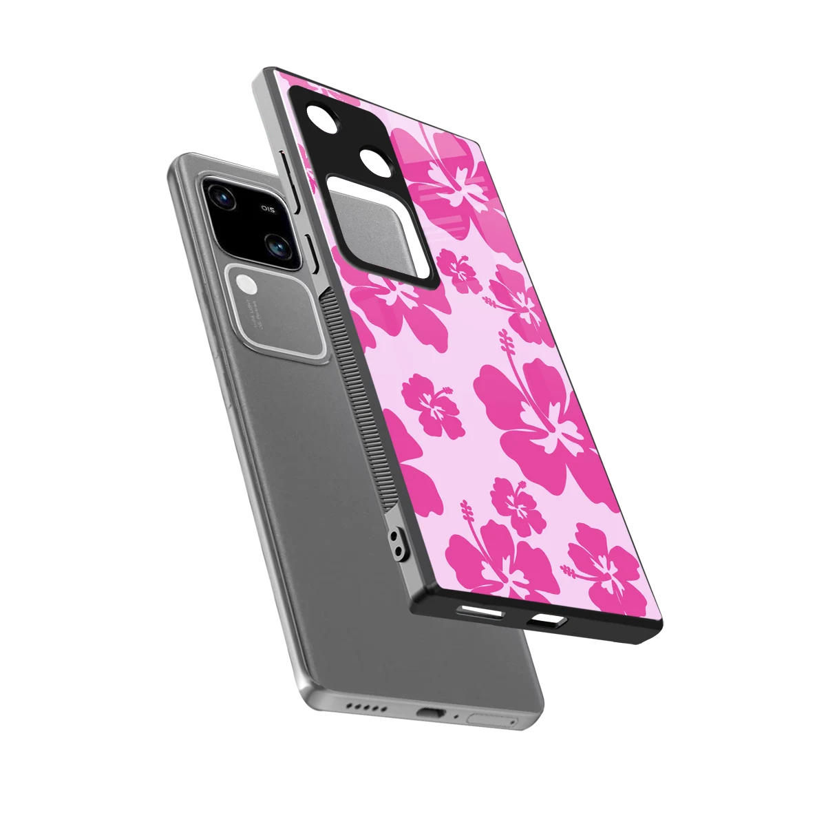 Wildflower Pink sleek vivo v30 cover with tempered glass back and TPU edges