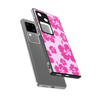 Wildflower Pink sleek vivo v30 cover with tempered glass back and TPU edges
