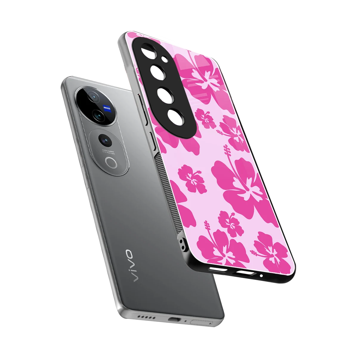Wildflower Pink sleek vivo v40 pro cover with tempered glass back and TPU edges
