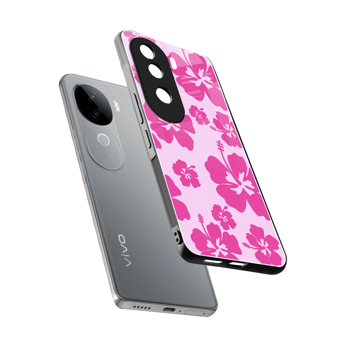 Wildflower Pink sleek vivo v40e cover with tempered glass back and TPU edges