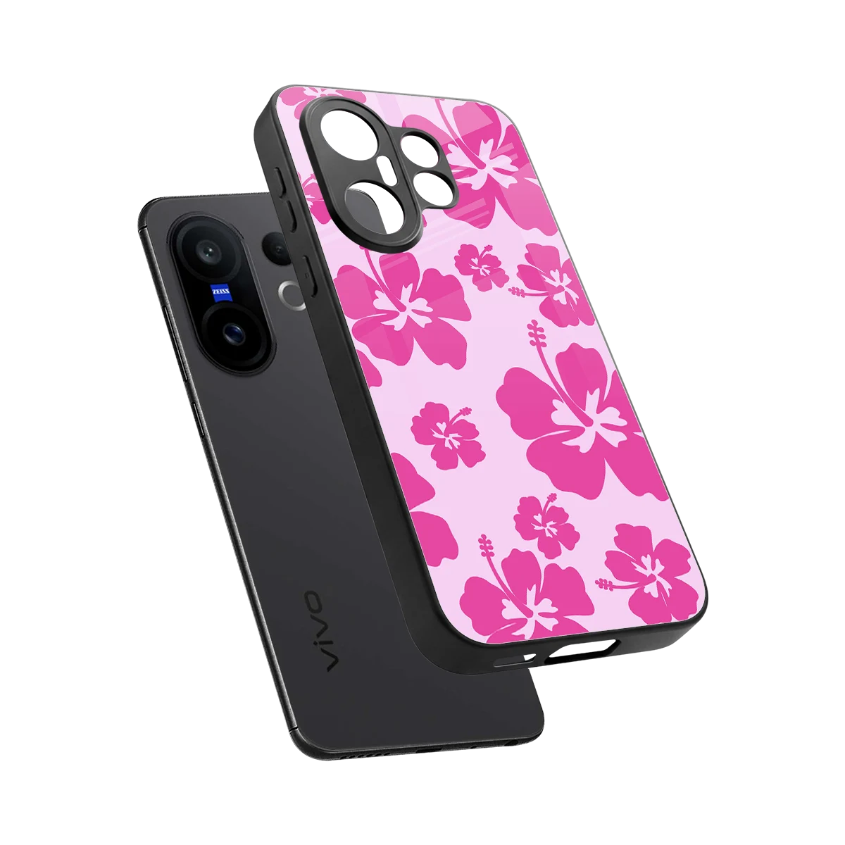 Wildflower Pink sleek vivo x200 fe cover with tempered glass back and TPU edges