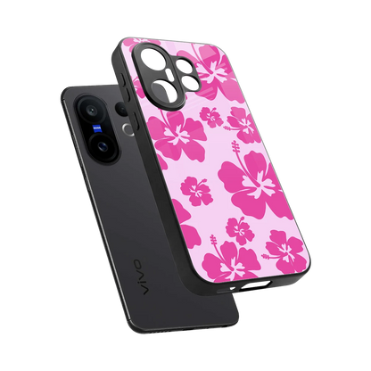 Wildflower Pink sleek vivo x200 fe cover with tempered glass back and TPU edges
