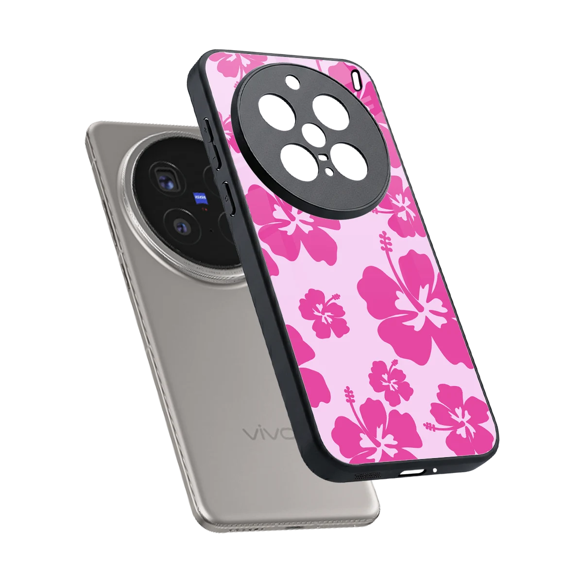 Wildflower Pink sleek vivo x200 pro cover with tempered glass back and TPU edges