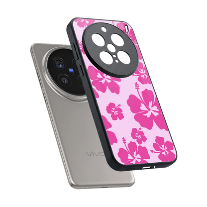 Wildflower Pink sleek vivo x200 pro cover with tempered glass back and TPU edges