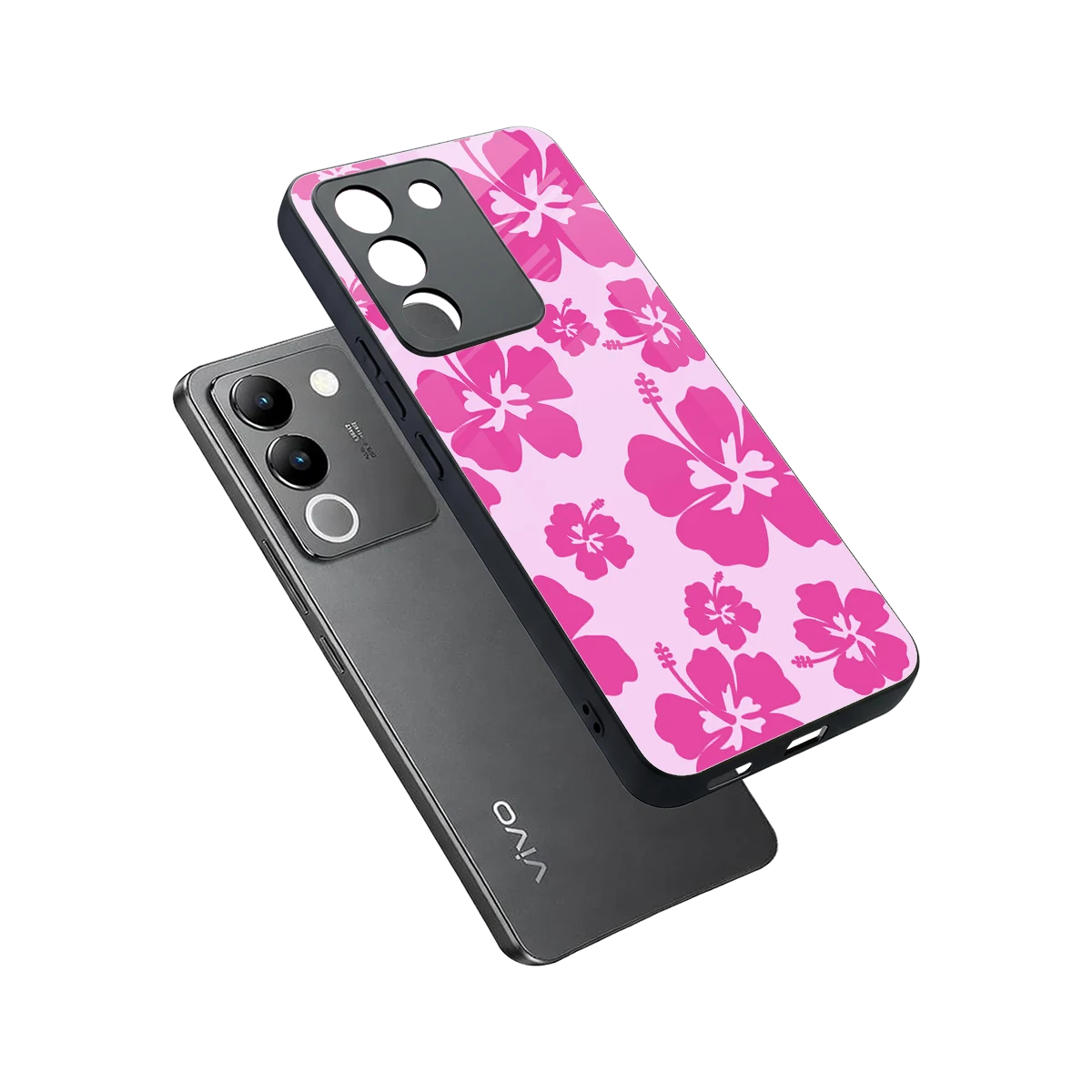 Wildflower Pink sleek vivo y200 5g cover with tempered glass back and TPU edges