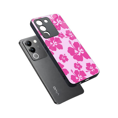 Wildflower Pink sleek vivo y200 5g cover with tempered glass back and TPU edges