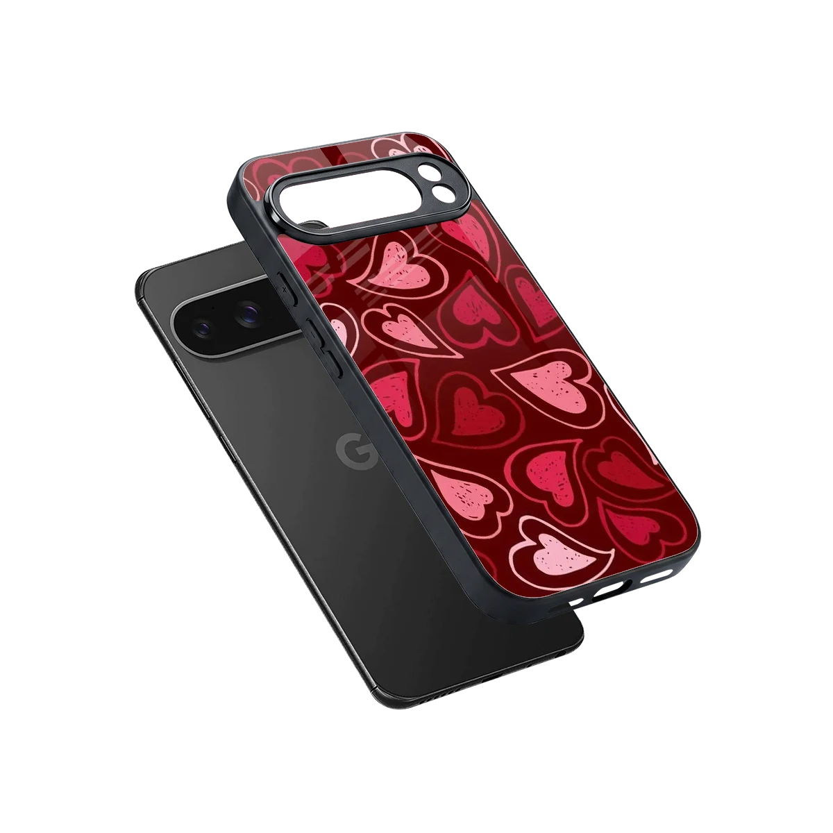 Wine Cascade Hearts sleek google pixel 10 pro xl cover with tempered glass back and TPU edges