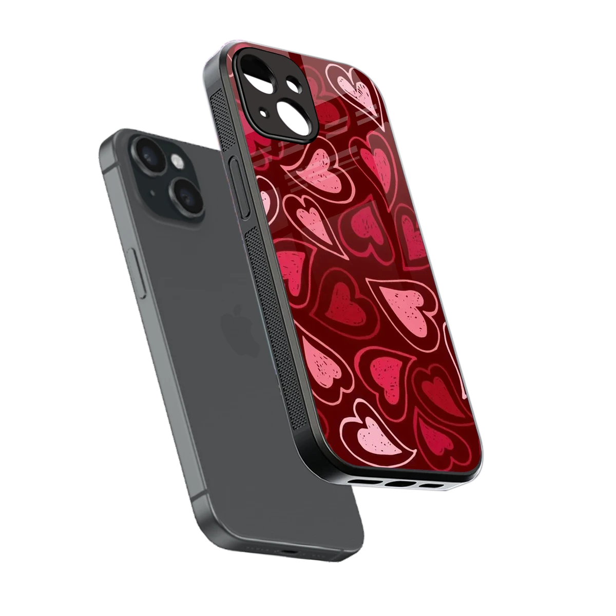 Wine Cascade Hearts sleek iphone 13 cover with tempered glass back and TPU edges
