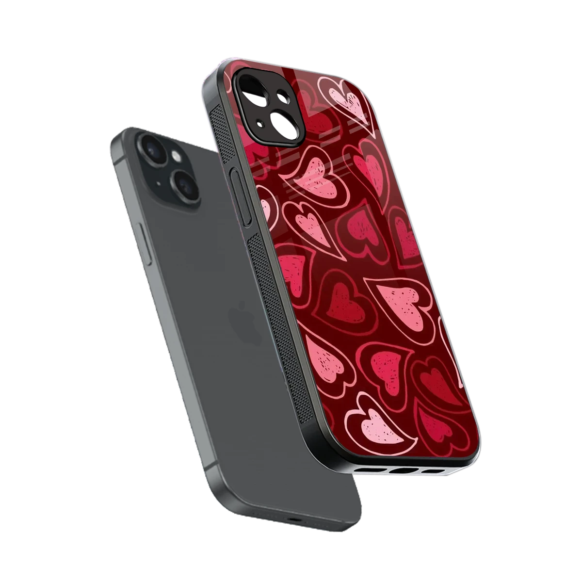 Wine Cascade Hearts sleek iphone 14 plus cover with tempered glass back and TPU edges