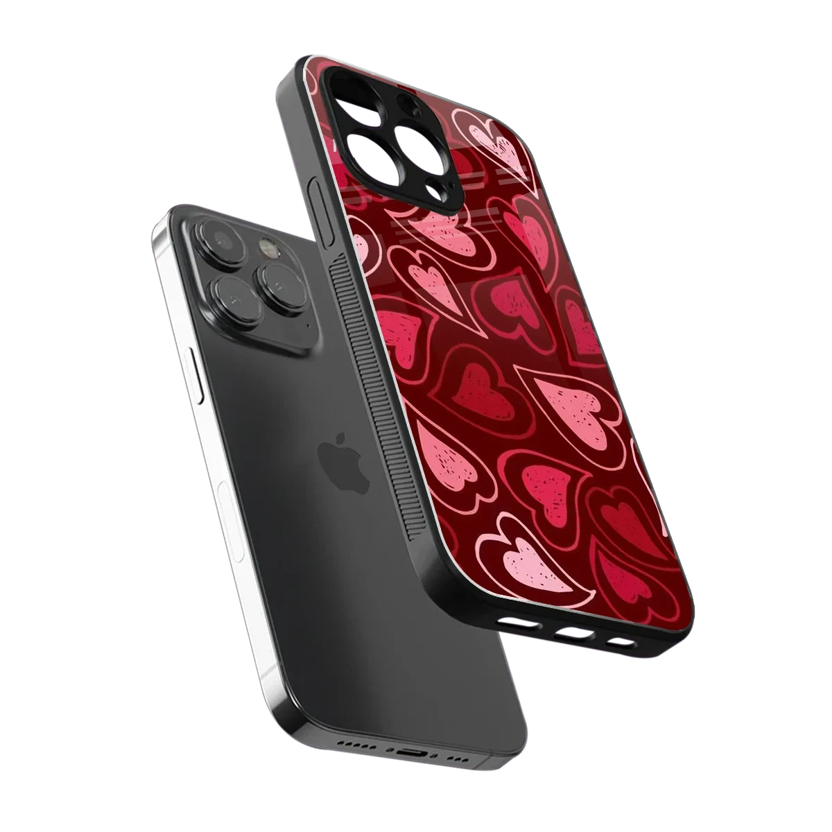 Wine Cascade Hearts sleek iphone 16 pro max cover with tempered glass back and TPU edges