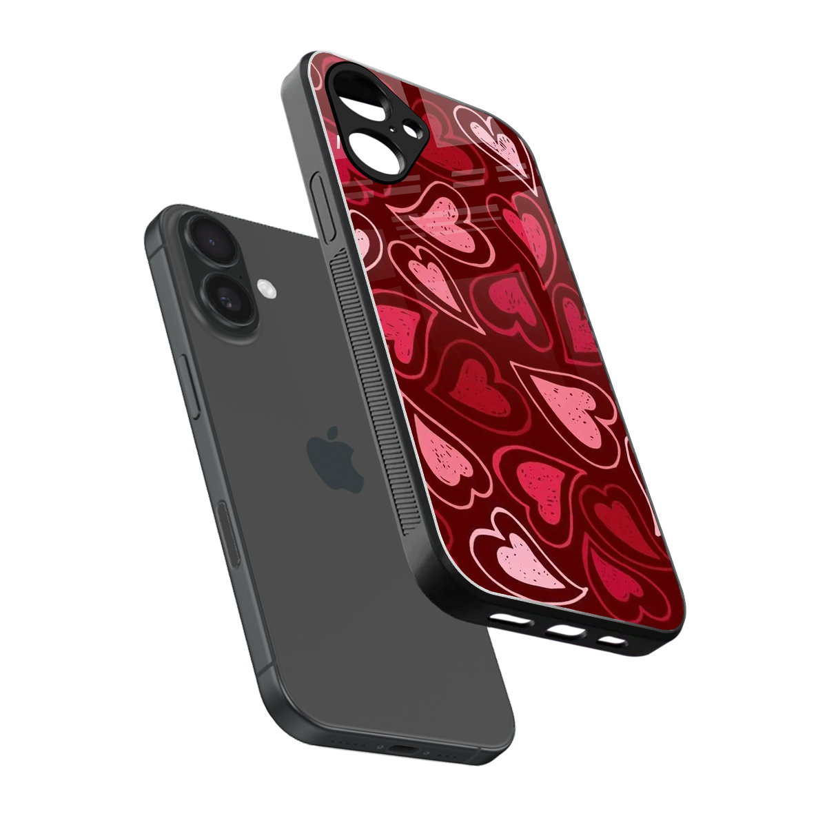 Wine Cascade Hearts Phone Case for Iphone 16 | Glass Case