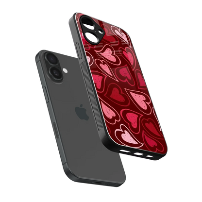 Wine Cascade Hearts sleek iPhone 16 cover with tempered glass back and TPU edges
