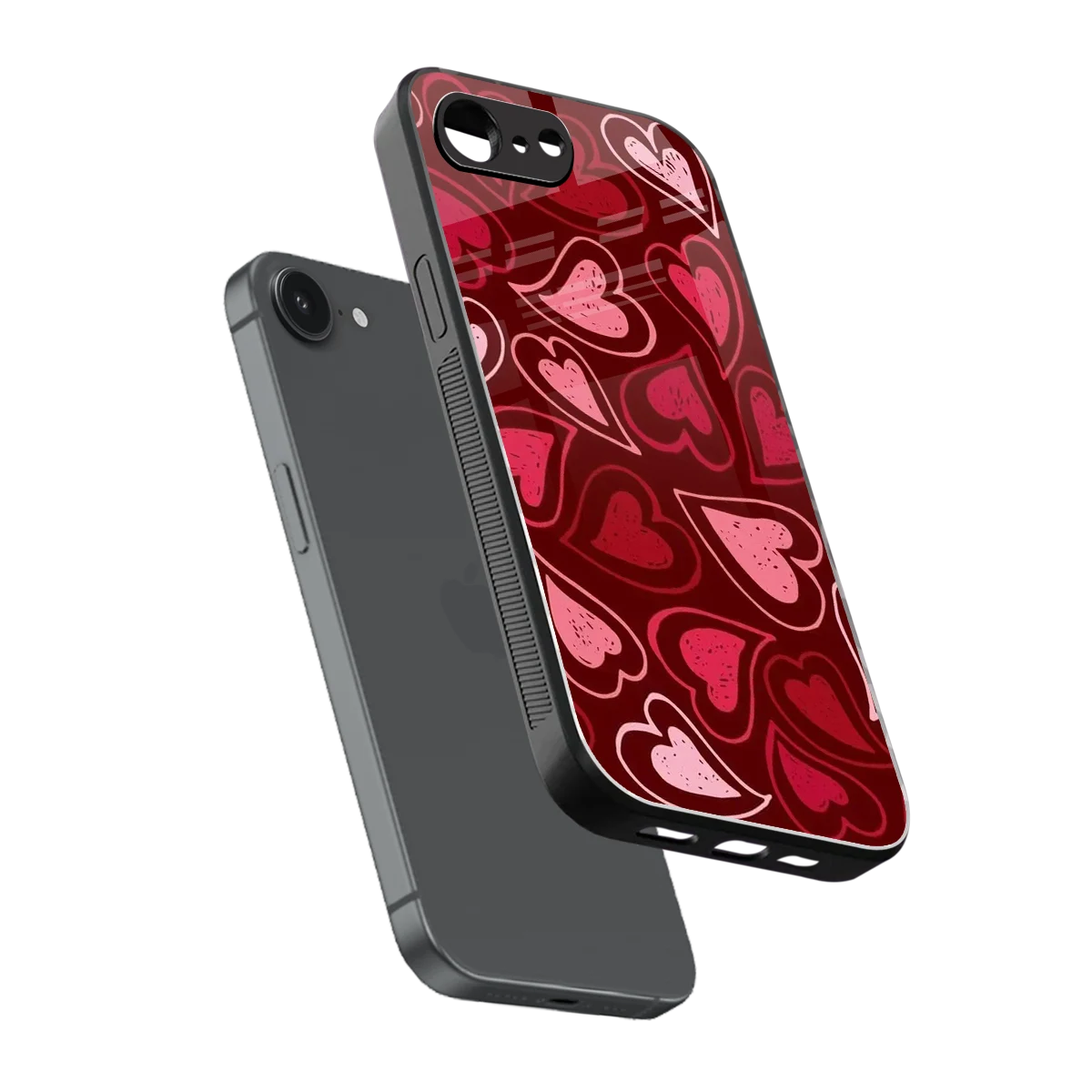 Wine Cascade Hearts sleek iphone 16e cover with tempered glass back and TPU edges