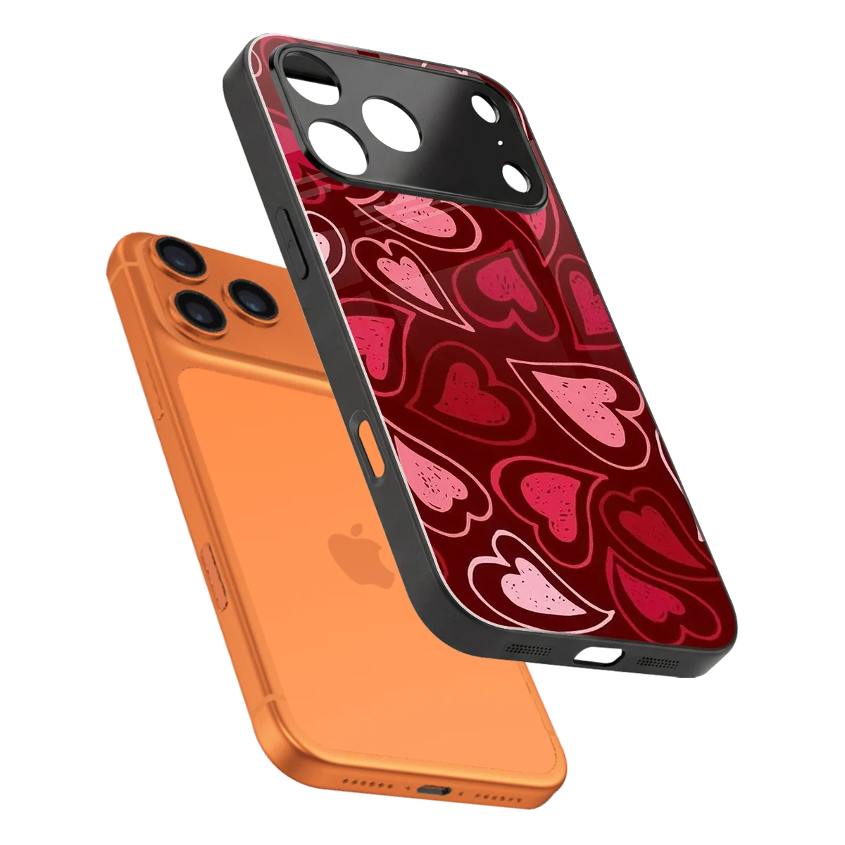 Wine Cascade Hearts sleek iphone 17 pro cover with tempered glass back and TPU edges