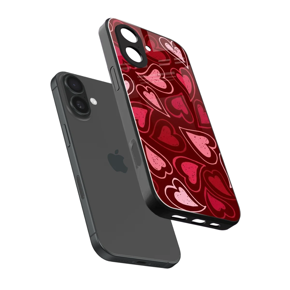 Wine Cascade Hearts sleek iphone 17 cover with tempered glass back and TPU edges