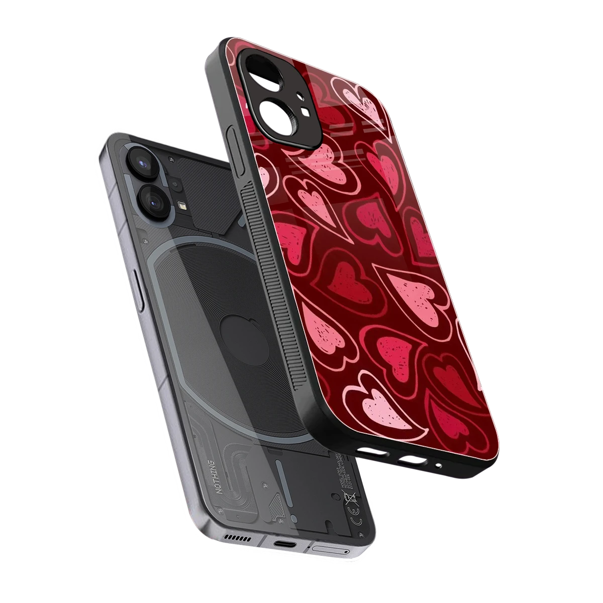 Wine Cascade Hearts sleek nothing phone 1 cover with tempered glass back and TPU edges