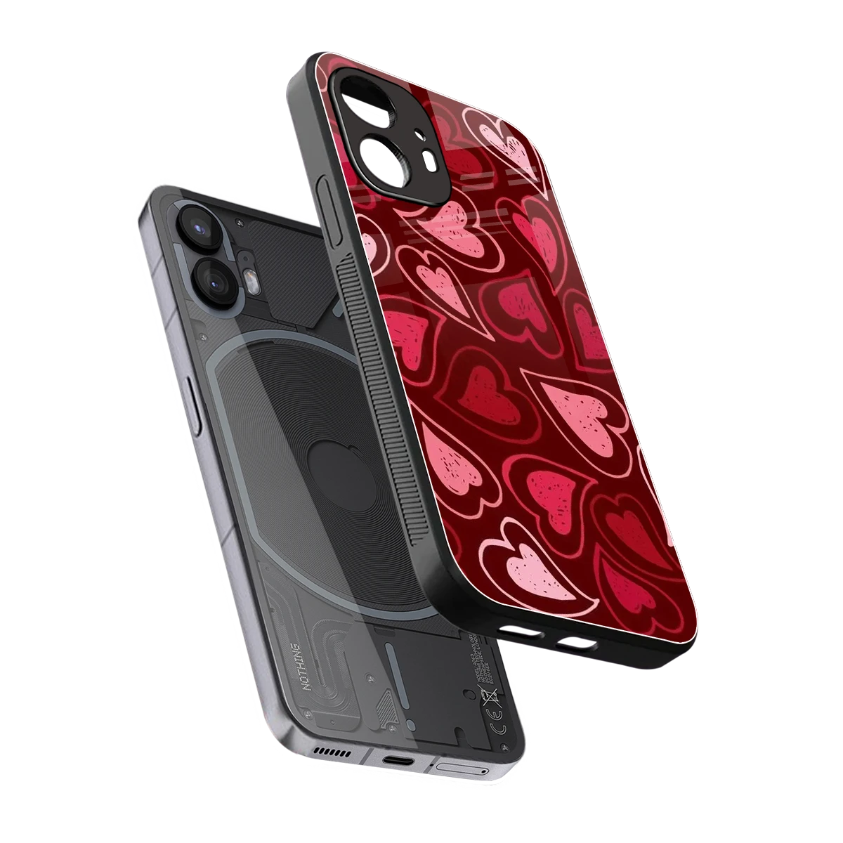 Wine Cascade Hearts sleek nothing phone 2 cover with tempered glass back and TPU edges