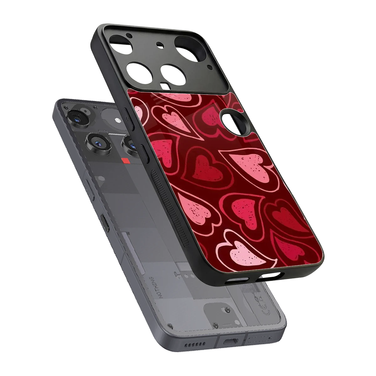 Wine Cascade Hearts sleek nothing phone 3 cover with tempered glass back and TPU edges