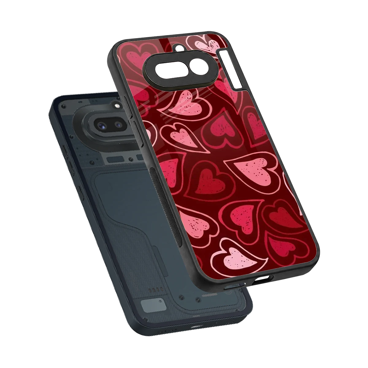 Wine Cascade Hearts sleek nothing phone 4a cover with tempered glass back and TPU edges