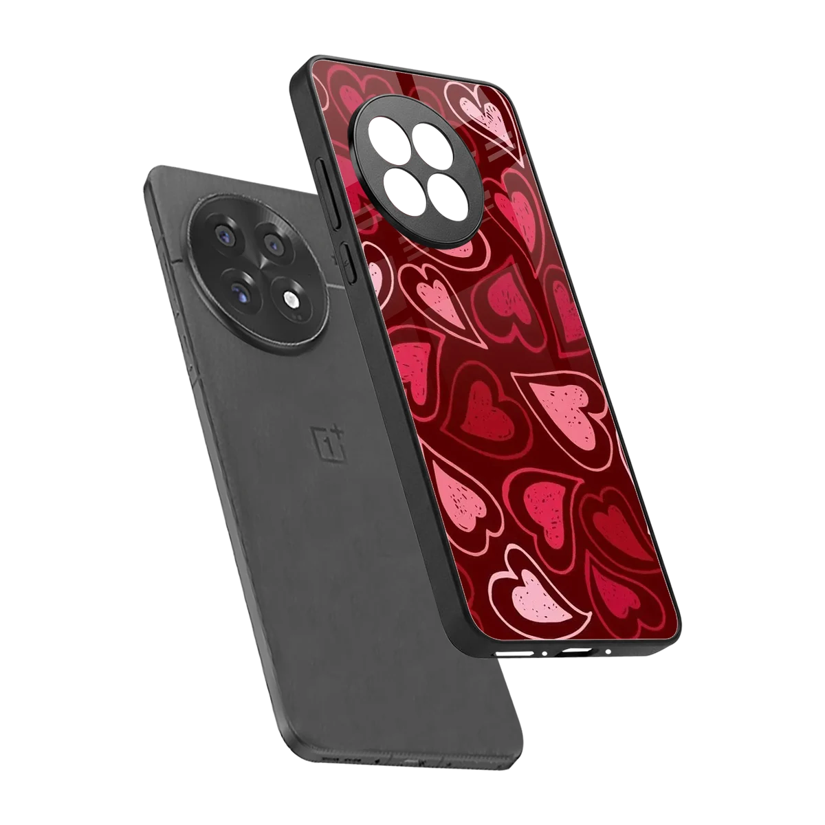 Wine Cascade Hearts sleek oneplus 13r cover with tempered glass back and TPU edges