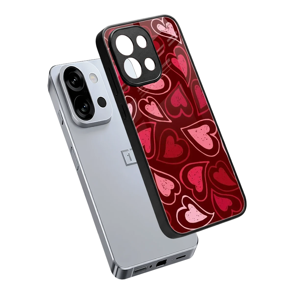Wine Cascade Hearts sleek oneplus 13s cover with tempered glass back and TPU edges