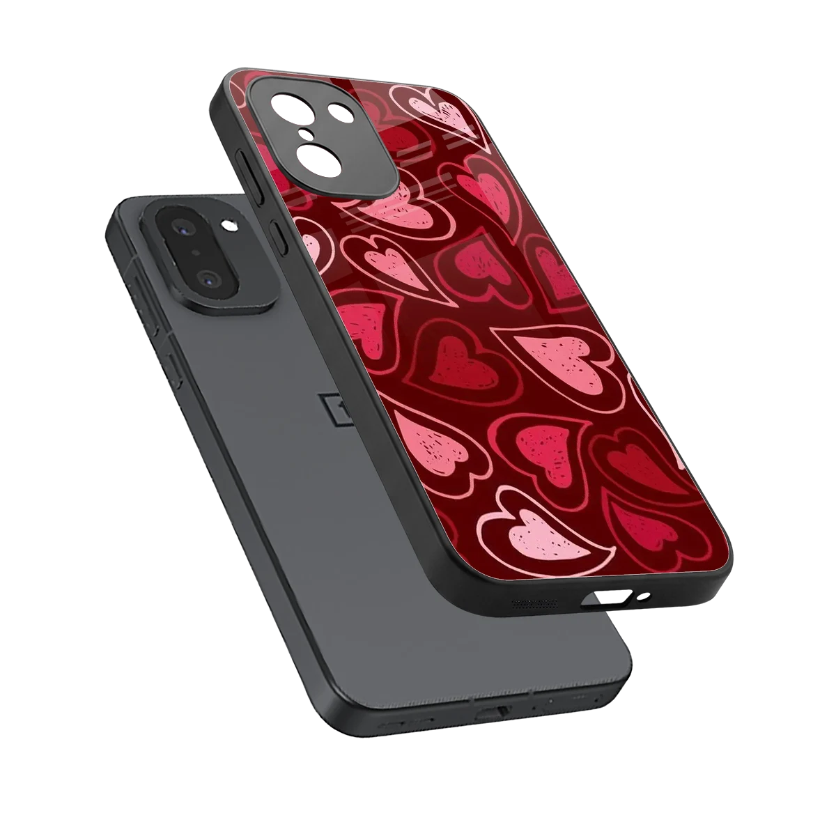 Wine Cascade Hearts sleek oneplus 15r cover with tempered glass back and TPU edges