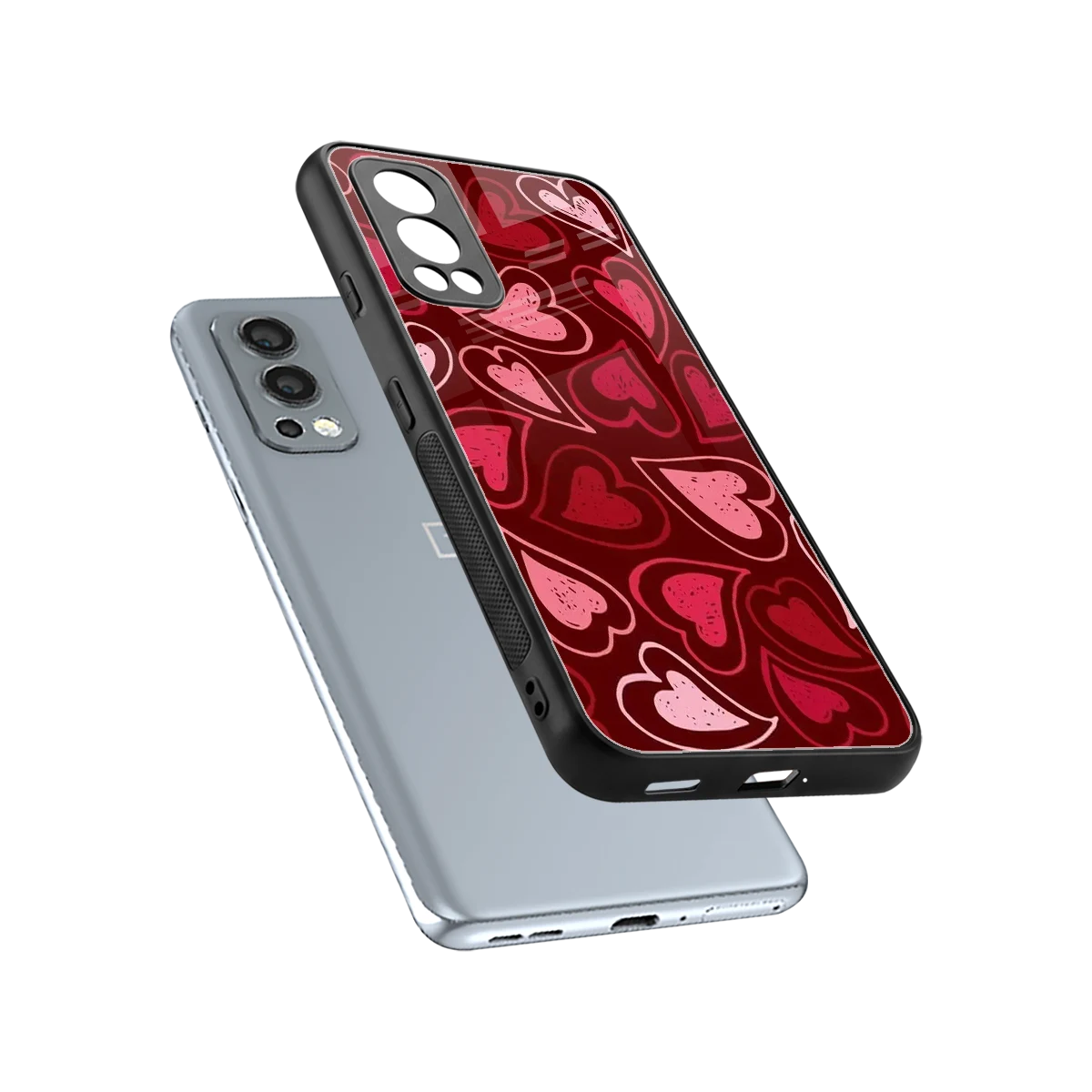 Wine Cascade Hearts sleek oneplus nord 2 cover with tempered glass back and TPU edges