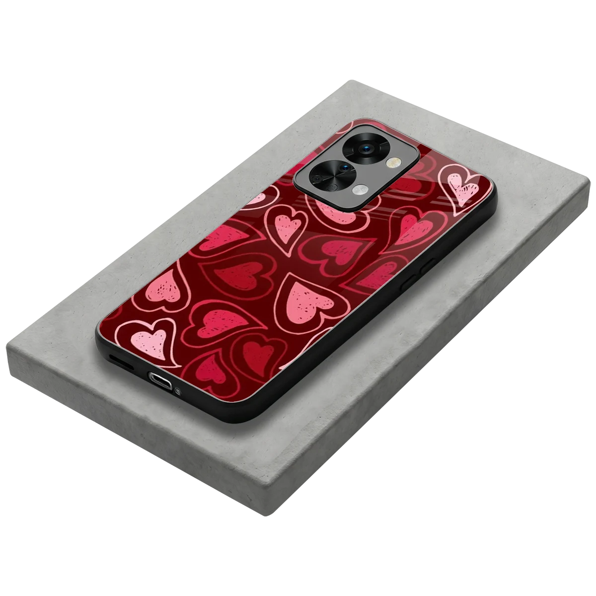 Wine Cascade Hearts stylish phone case for oneplus nord 2t | glossy glass and slim fit