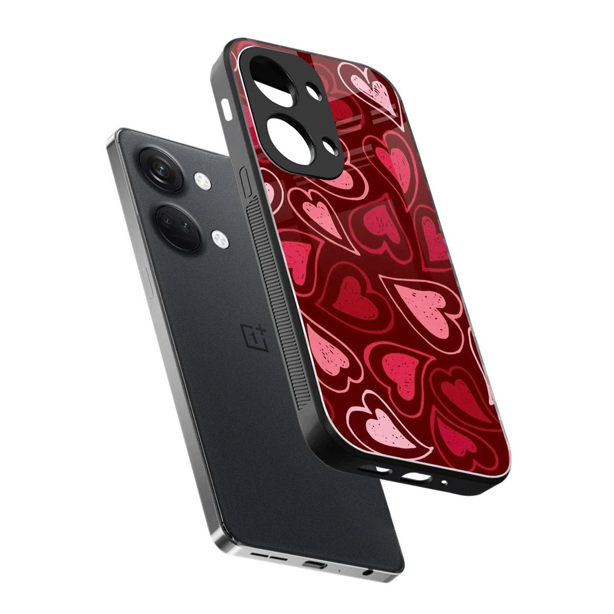 Wine Cascade Hearts sleek oneplus nord 3 cover with tempered glass back and TPU edges