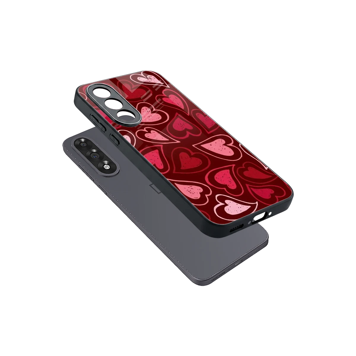 Wine Cascade Hearts sleek oneplus nord 5 cover with tempered glass back and TPU edges