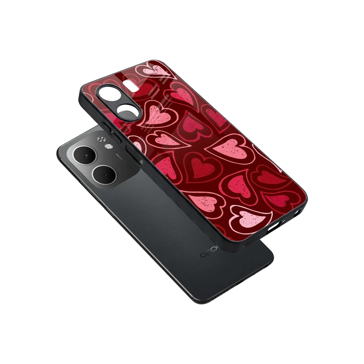 Wine Cascade Hearts sleek oppo a5x 5g cover with tempered glass back and TPU edges