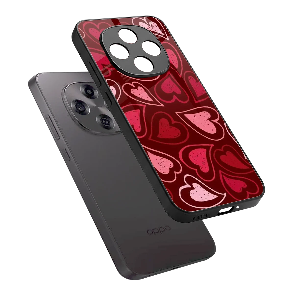 Wine Cascade Hearts sleek oppo f31 pro 5g cover with tempered glass back and TPU edges