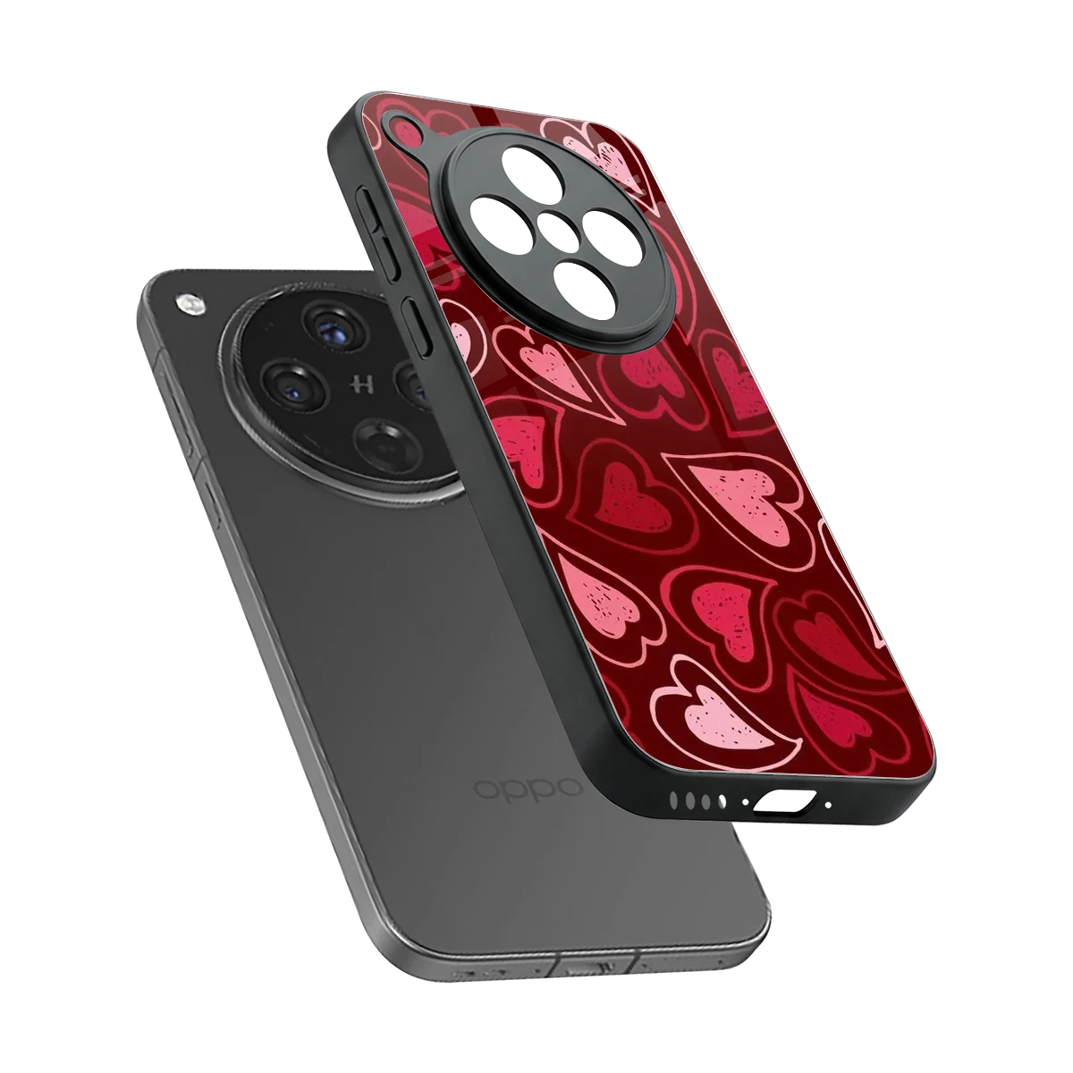 Wine Cascade Hearts sleek oppo find x8 cover with tempered glass back and TPU edges