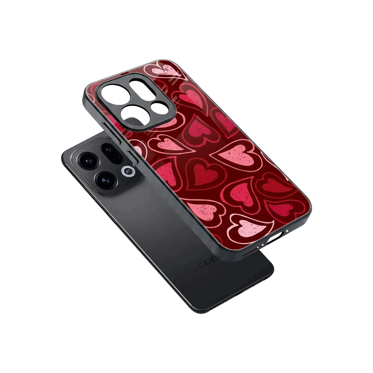 Wine Cascade Hearts sleek oppo find x9 cover with tempered glass back and TPU edges