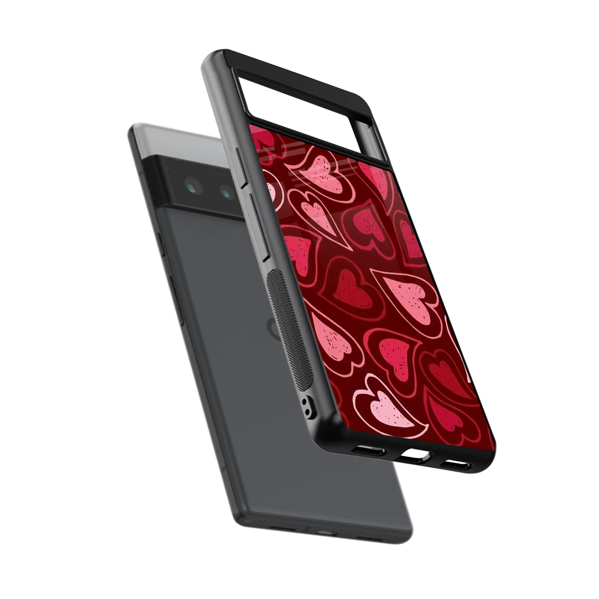 Wine Cascade Hearts sleek google pixel 6 pro cover with tempered glass back and TPU edges