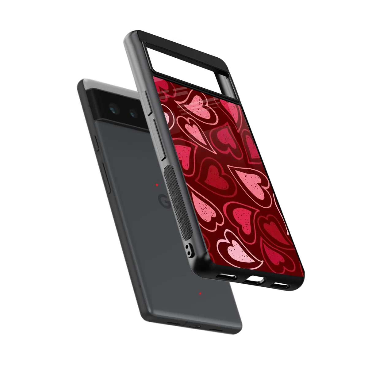 Wine Cascade Hearts sleek google pixel 6a cover with tempered glass back and TPU edges