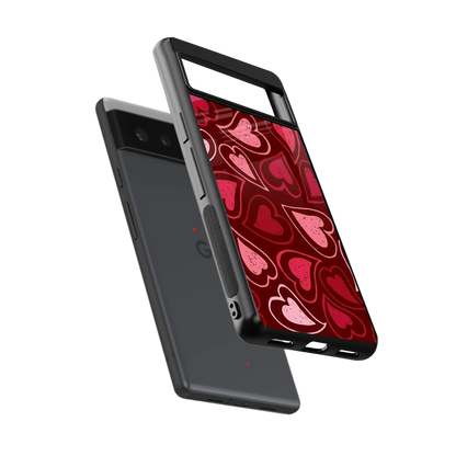 Wine Cascade Hearts sleek google pixel 6a cover with tempered glass back and TPU edges