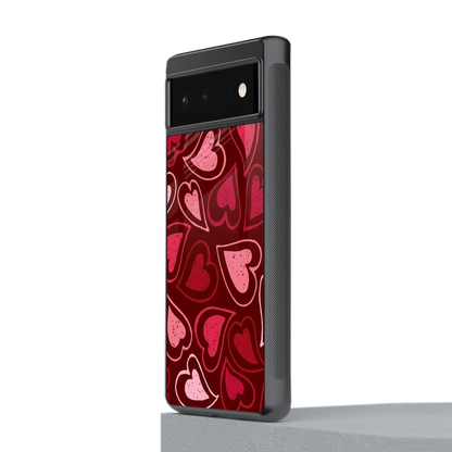 Wine Cascade Hearts stylish phone case for google pixel 6a | glossy glass and slim fit