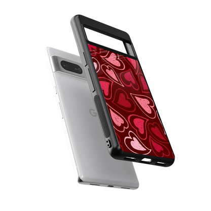 Wine Cascade Hearts sleek google pixel 7a cover with tempered glass back and TPU edges