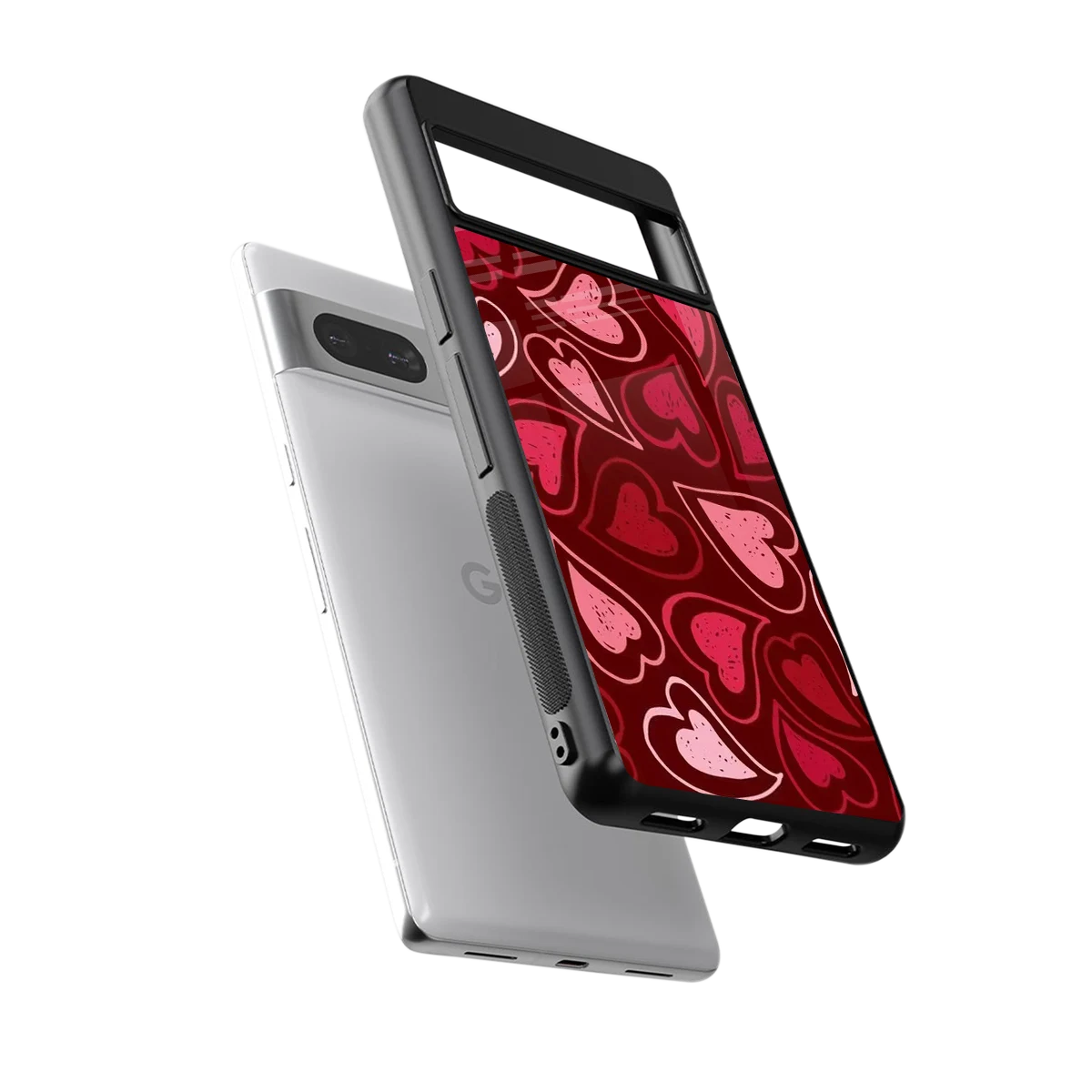 Wine Cascade Hearts sleek google pixel 7 cover with tempered glass back and TPU edges