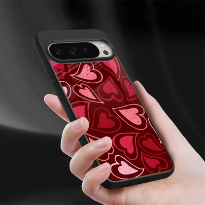 Wine Cascade Hearts sleek google pixel 9 pro cover with tempered glass back and TPU edges