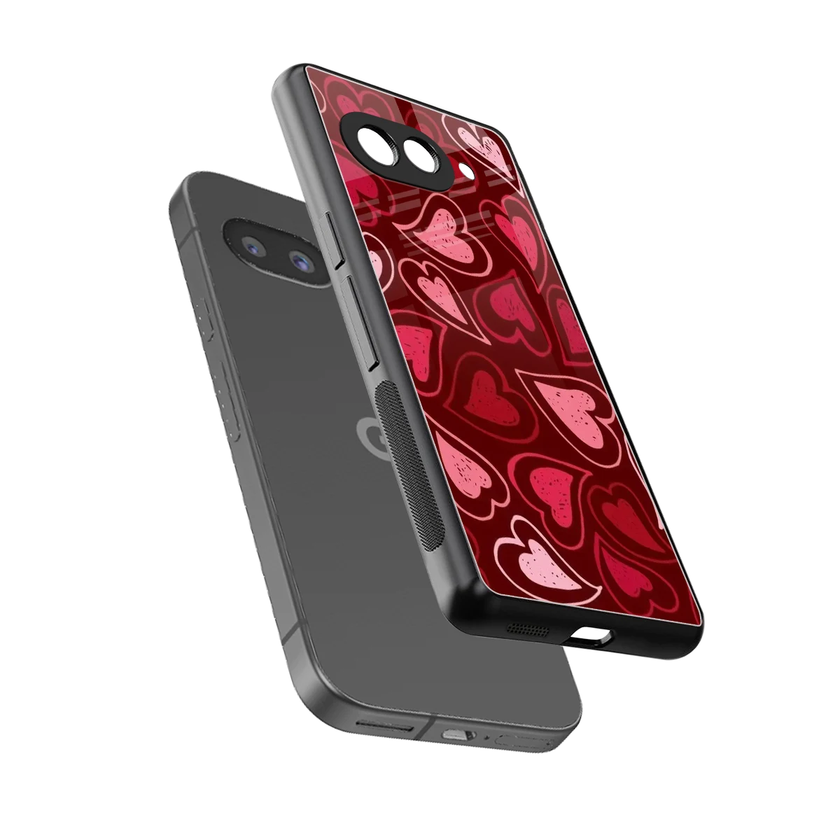 Wine Cascade Hearts sleek google pixel 10a cover with tempered glass back and TPU edges
