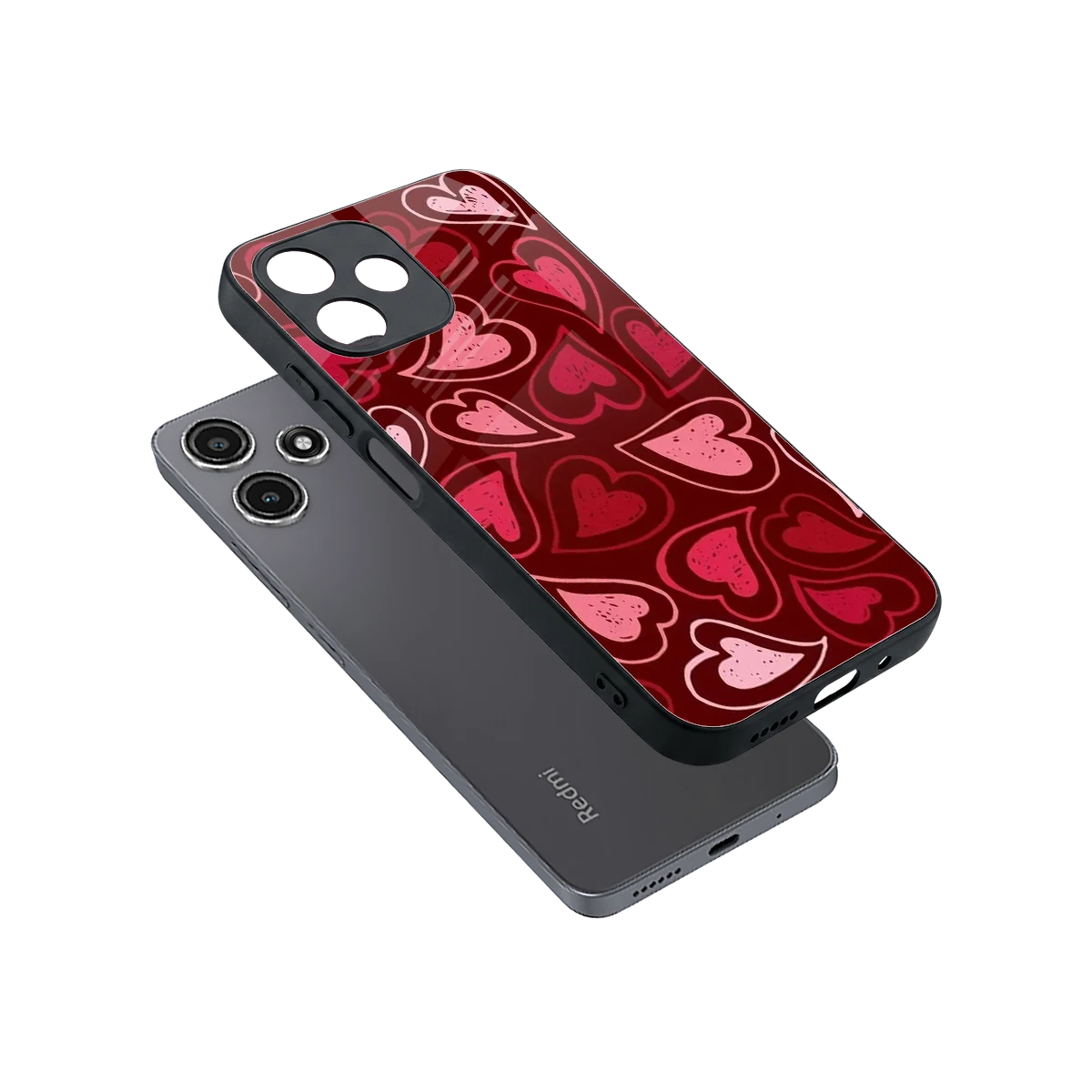 Wine Cascade Hearts sleek redmi 12 5g cover with tempered glass back and TPU edges