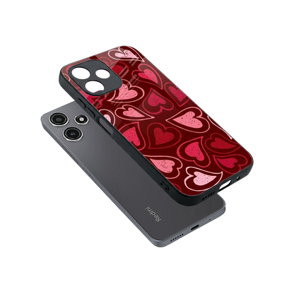 Wine Cascade Hearts sleek redmi 12 5g cover with tempered glass back and TPU edges