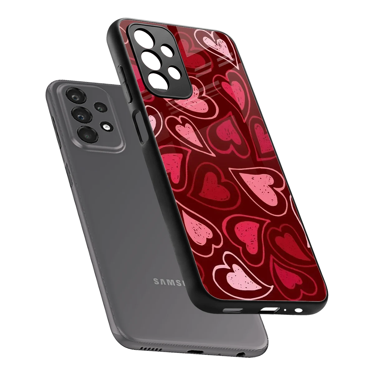 Wine Cascade Hearts sleek samsung galaxy a23 cover with tempered glass back and TPU edges