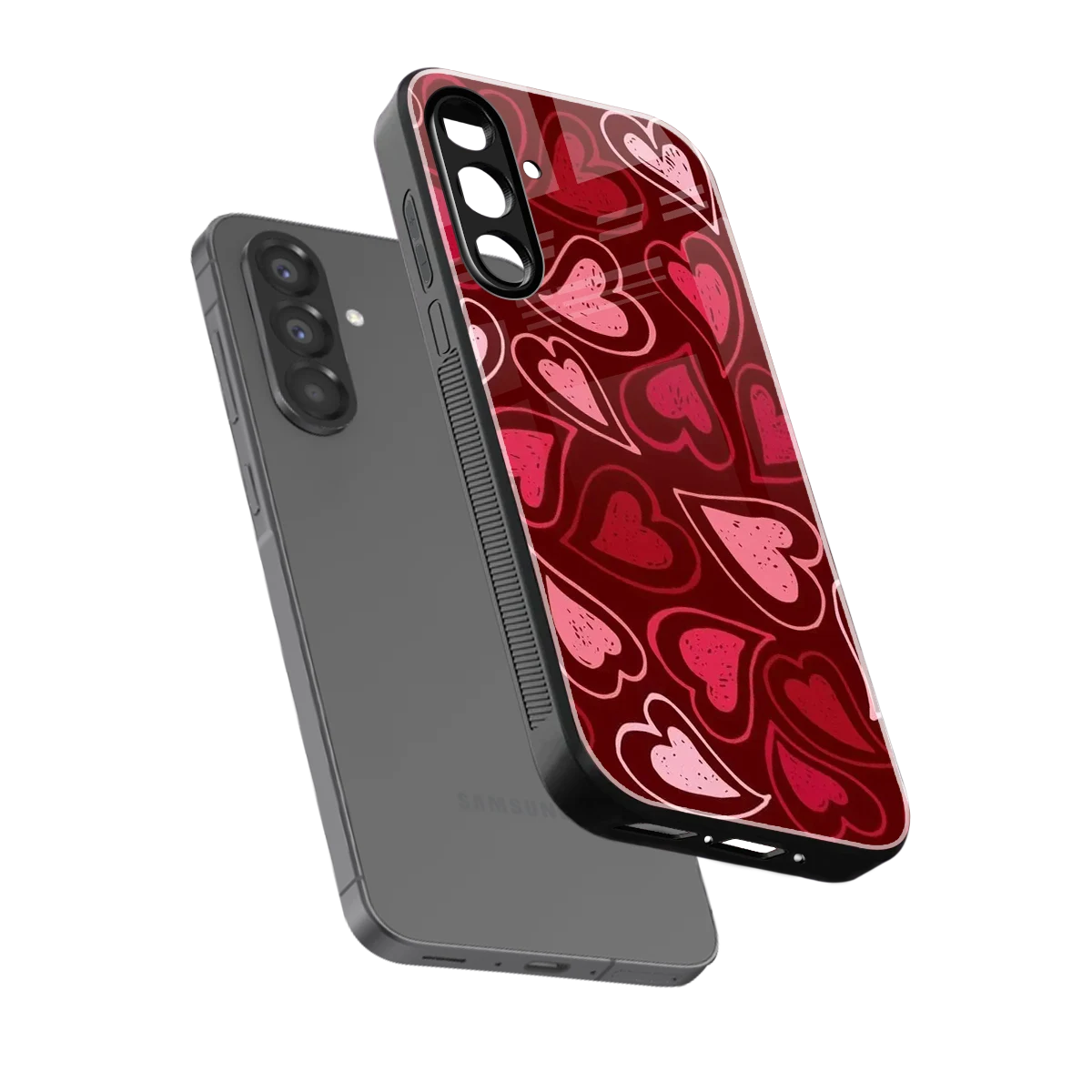Wine Cascade Hearts sleek samsung galaxy a37 5g cover with tempered glass back and TPU edges